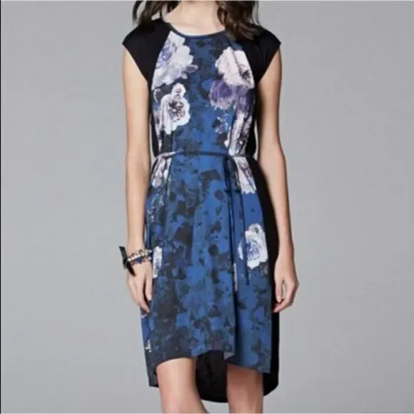 Simply vera Vera wang Floral Black and Blue Dress with defects nwt pictured - Picture 1 of 9